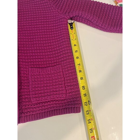 Talbots Womens XS Fuchsia Crochet Knit Cardigan With Gold Button Closure & Front - Picture 9 of 10